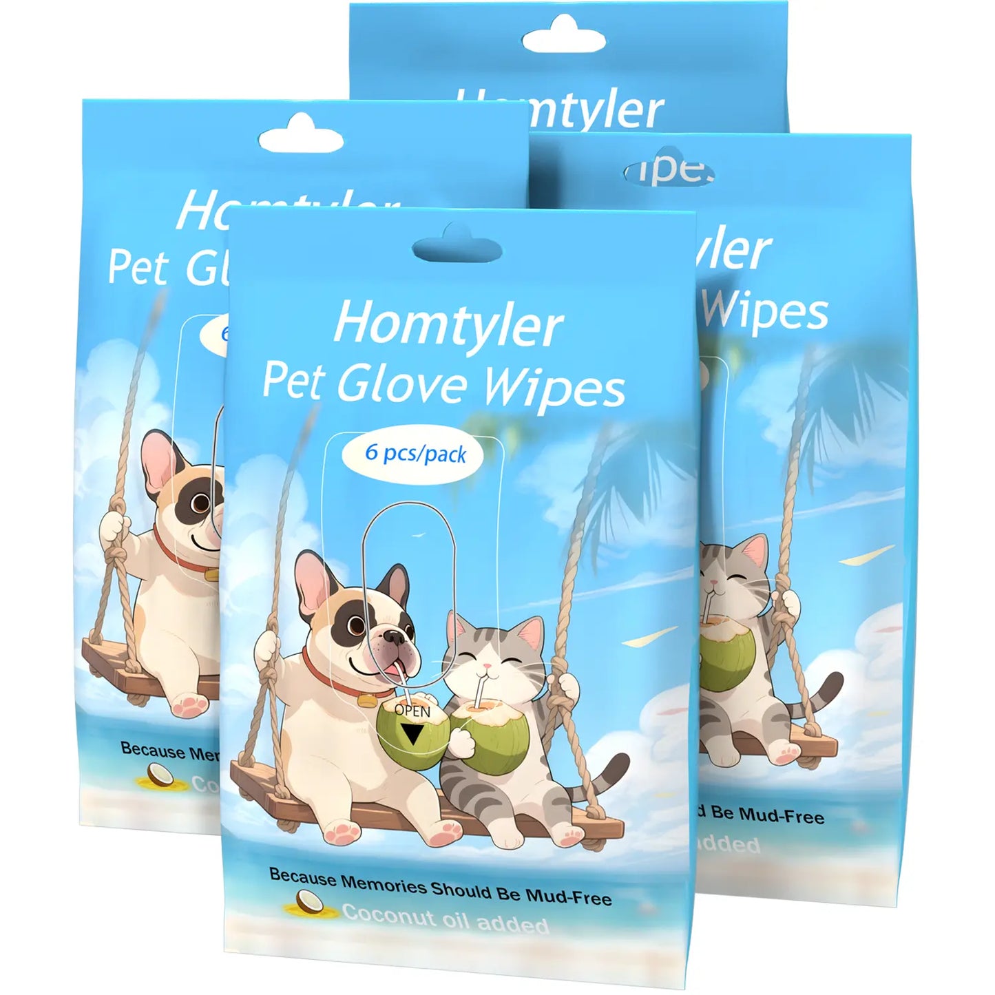 Homtyler Pet Cleaning Glove Wipes, Rinse Free Dog Grooming Gloves for after Walk, Disposable Cat Wipes for Paws, Natural Ingredient Hypoallergenic, 6Pcs/18Pcs/24Pcs Pet Wipes