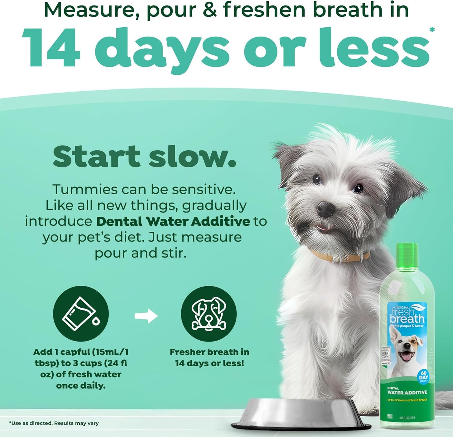 Tropiclean Fresh Breath Dental Water Additive, Dog Breath Freshener, 33.8Oz | Freshens Breath & Cleans Teeth | No Toothpaste or Toothbrush Required