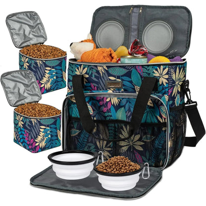 Weekend Pet Travel Handbag, Meeting Aviation Standards, Equipped with 2 Food Containers and 2 Foldable Silicone Bowls