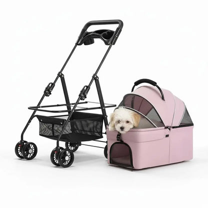 Pawzseek Pet Stroller for Cats and Dogs - Foldable Outdoor Animal Carrier with Sun-Rain Cover, Breathable Mesh Panel, Storage Bag Self Heating Bed