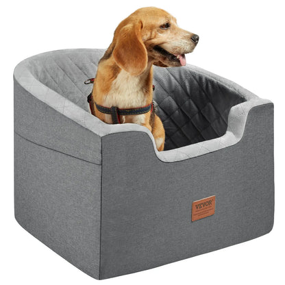 VEVOR Dog Car Seat, Waterproof Dog Booster Seat for Car with a Storage Pocket, Clip-On Safety Leash and Sponge Filling, Dog Car Bed for Small & Medium Dog up to 55Lbs, Gray