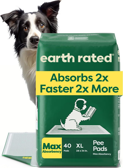Earth Rated 40 Puppy Pads, Max Absorbency Pee Pads for Dogs, Regular (L) | Max Absorbency,Absorbs 2X Faster & 2X More, Leak Prevention, Potty Training, Fragrance-Free, Unscented