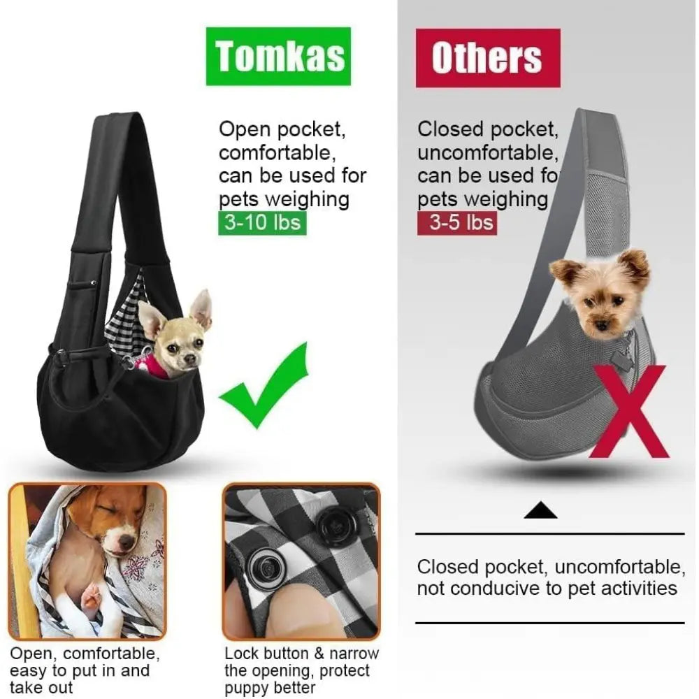 Pet Dog Sling Carrier Animal Carrier for 3-10 Lbs Pets, Dog Purse Pouch & Satchel, Reversible Unadjustable Strap, Travel Hand-Free Safe Bag