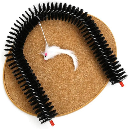 Cat Grooming Arch - 3-In-1 Scratching Board with Built-In Brushes, Deshedding Tool & Face Massager - Interactive Self-Cleaning Toy for Indoor Cats Natural Sisal Scratcher