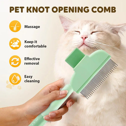 Pet Hair Removal Comb with Release Button for Cats and Dogs, De-Shedding Brush with Long & Short Stainless Steel Teeth for Efficient Hair Removal