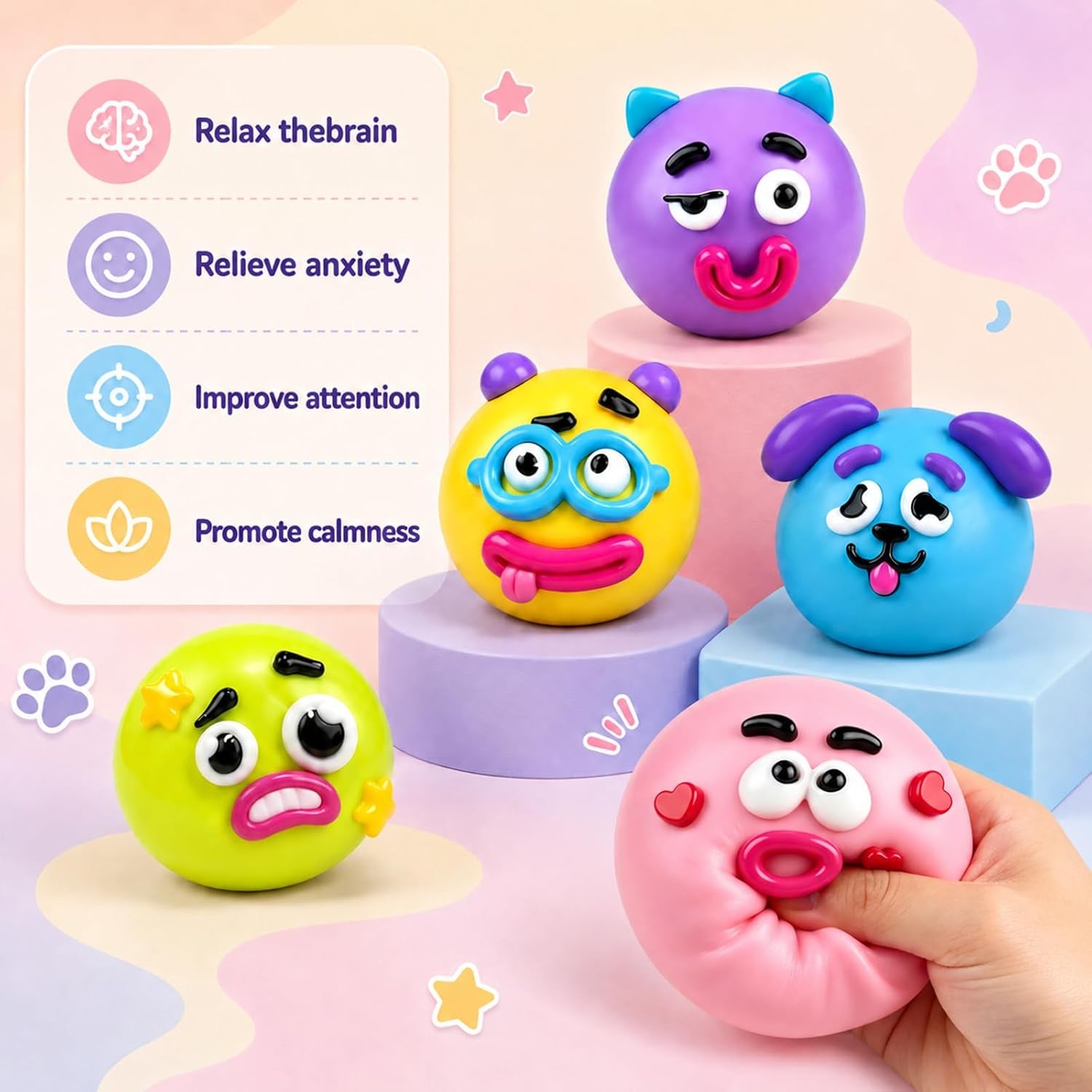 New Dog Face Swap Squishy Cute Slow Rise Relaxing Sensory Fidget Relief for Adults Anxiety Relief, Portable Desktop Decompression Stress Squeeze Ball (Yellow)