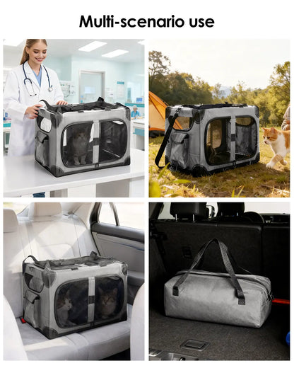 Extra Large Cat Carrier for 2 Cats, XL with Removable Divider, Foldable Soft-Sided Pet Carrier with Storage Tote, Portable Travel Crate for Large Cats, for Car & Home Use, 24" X 17" X 17"