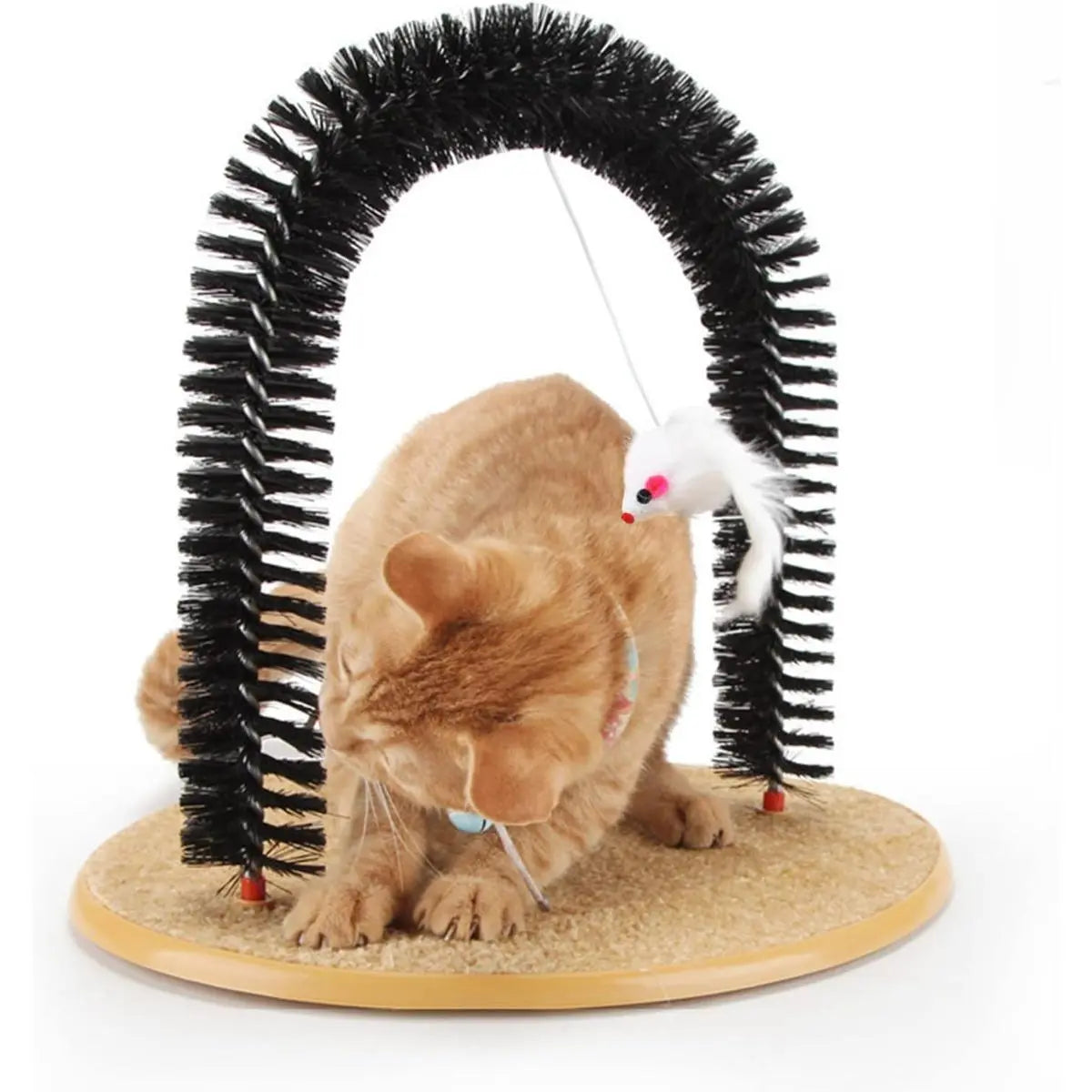 Cat Grooming Arch - 3-In-1 Scratching Board with Built-In Brushes, Deshedding Tool & Face Massager - Interactive Self-Cleaning Toy for Indoor Cats Natural Sisal Scratcher