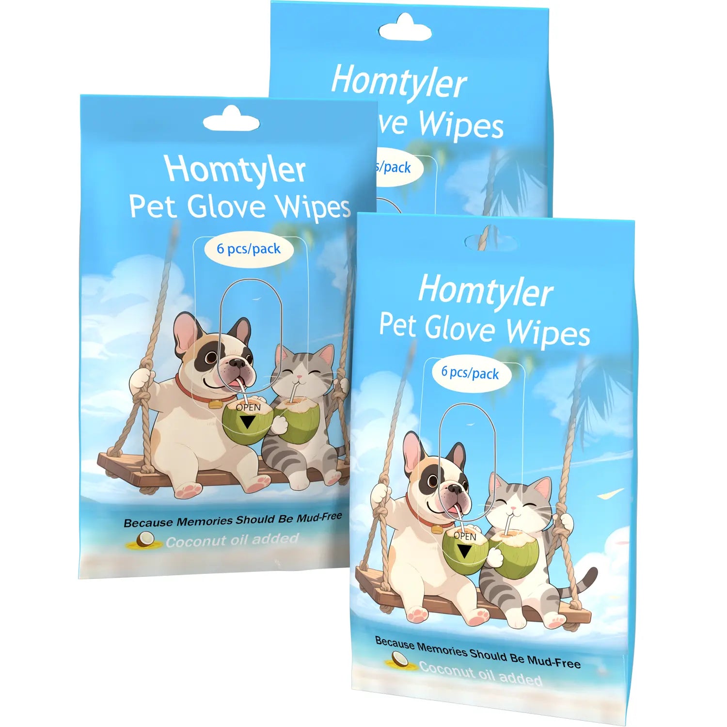 Homtyler Pet Cleaning Glove Wipes, Rinse Free Dog Grooming Gloves for after Walk, Disposable Cat Wipes for Paws, Natural Ingredient Hypoallergenic, 6Pcs/18Pcs/24Pcs Pet Wipes
