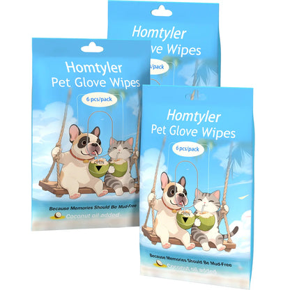 Homtyler Pet Cleaning Glove Wipes, Rinse Free Dog Grooming Gloves for after Walk, Disposable Cat Wipes for Paws, Natural Ingredient Hypoallergenic, 6Pcs/18Pcs/24Pcs Pet Wipes