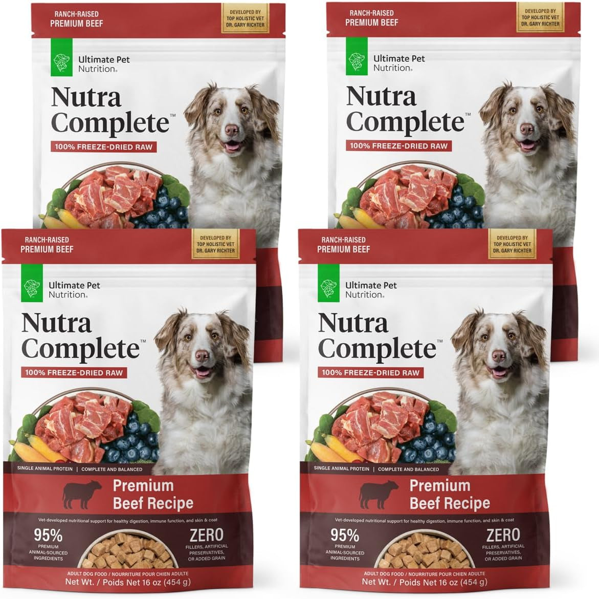 ULTIMATE PET NUTRITION Nutra Complete, 100% Freeze Dried Raw Veterinarian Formulated Dog Food with Antioxidants Prebiotics and Amino Acids (1 Pound, Beef)