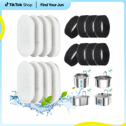 8-Pack Cat Fountain Filters – Compatible with 67Oz & 108Oz Stainless Steel Pet Fountains – 4 Carbon Filters + 4 Sponges for Clean, Fresh Wate | Not Applicable to Ceramic Fountain Water