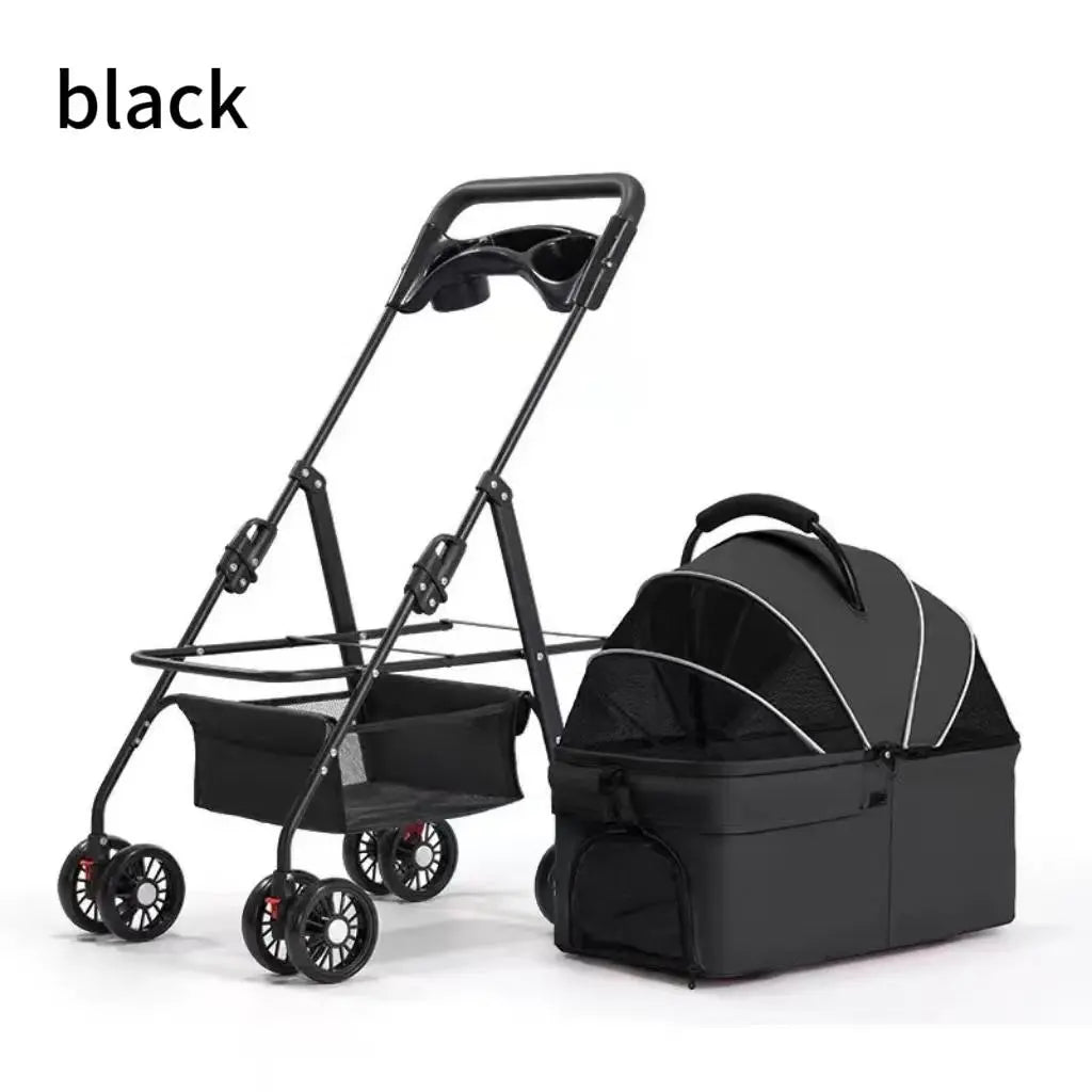 Pawzseek Pet Stroller for Cats and Dogs - Foldable Outdoor Animal Carrier with Sun-Rain Cover, Breathable Mesh Panel, Storage Bag Self Heating Bed