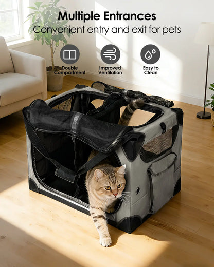 Extra Large Cat Carrier for 2 Cats, XL with Removable Divider, Foldable Soft-Sided Pet Carrier with Storage Tote, Portable Travel Crate for Large Cats, for Car & Home Use, 24" X 17" X 17"