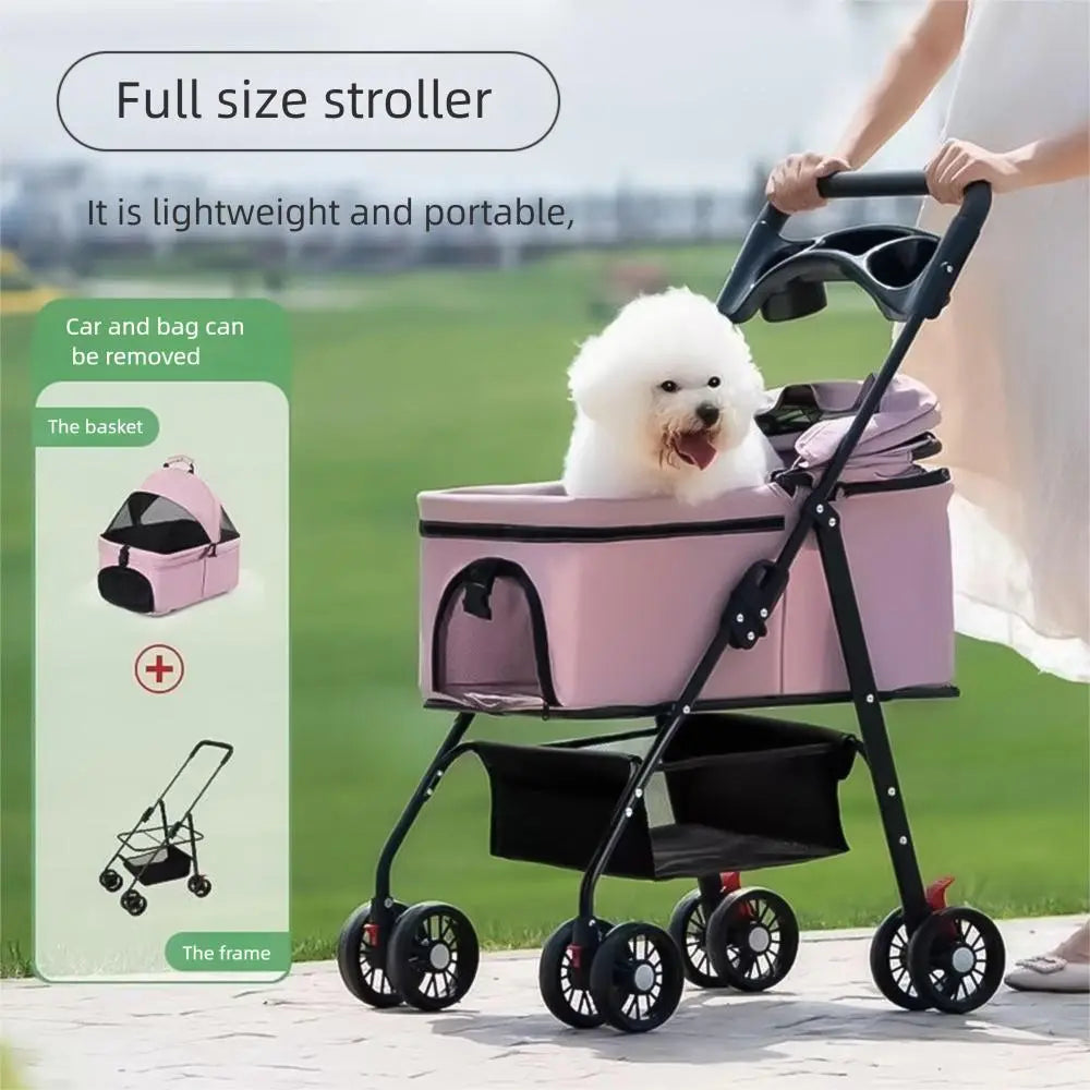 Pawzseek Pet Stroller for Cats and Dogs - Foldable Outdoor Animal Carrier with Sun-Rain Cover, Breathable Mesh Panel, Storage Bag Self Heating Bed