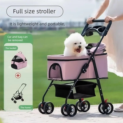 Pawzseek Pet Stroller for Cats and Dogs - Foldable Outdoor Animal Carrier with Sun-Rain Cover, Breathable Mesh Panel, Storage Bag Self Heating Bed