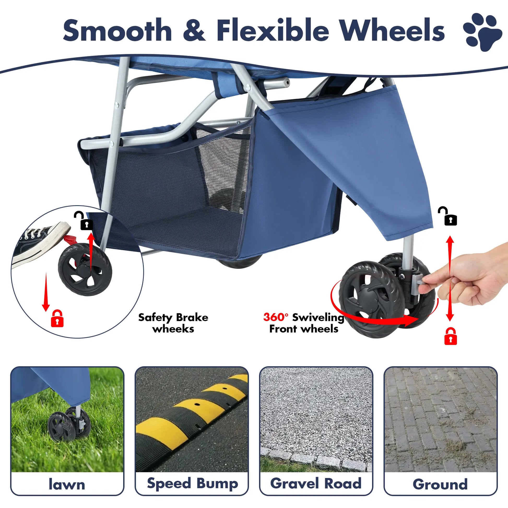 Sweetcrispy 3-Wheel Pet Stroller Dog and Cat Stroller Breathable Mesh Lightweight Travel Carrier Waterproof & Foldable Design Storage Basket Black for Daily Walks & Outdoor Use