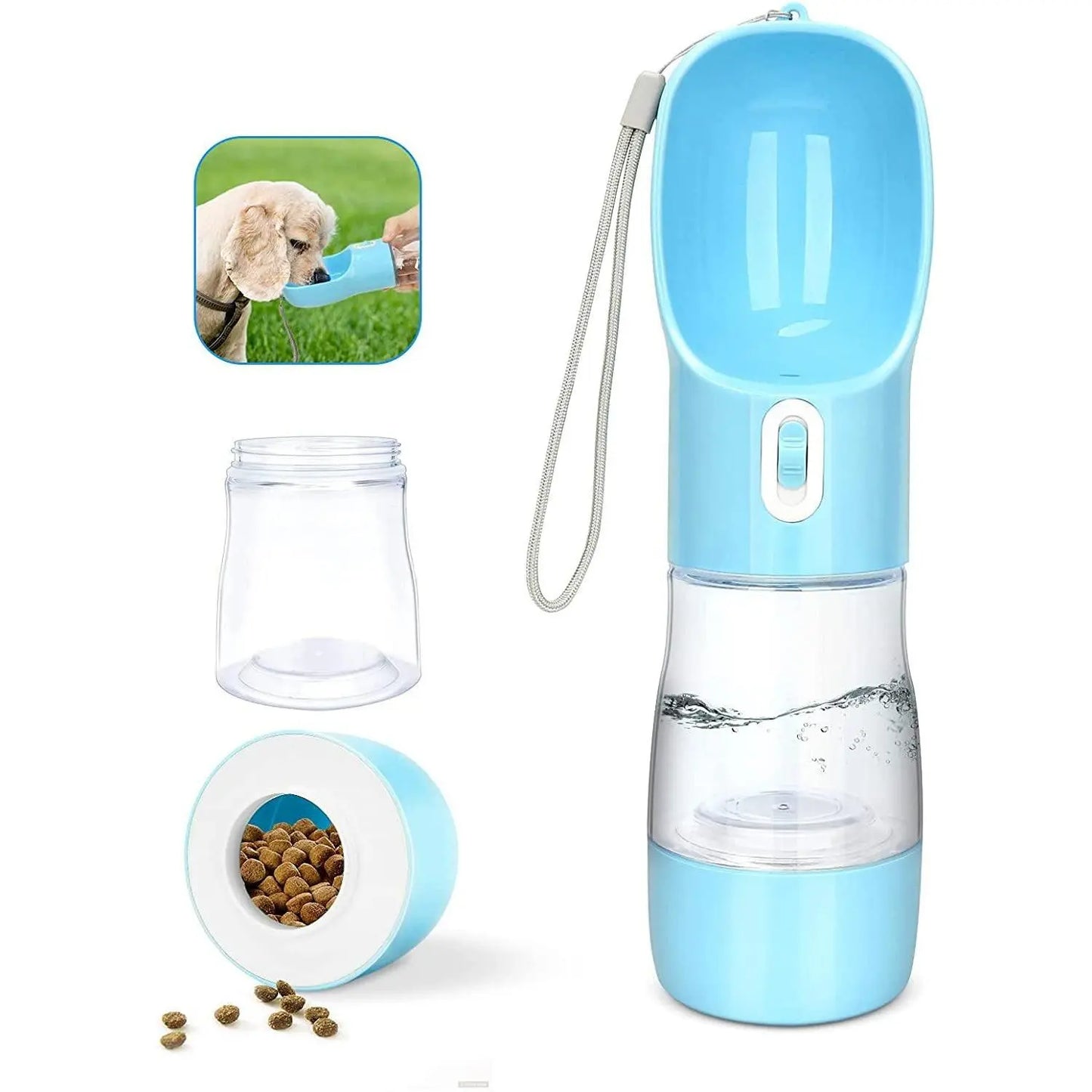 Portable Dog Water Bottle for Walking - Leak Proof, Lightweight, BPA Free, Features Food Container, Easy to Carry Pet Travel Food Container Puppy Fluid Bowls Pet Gift 3 In