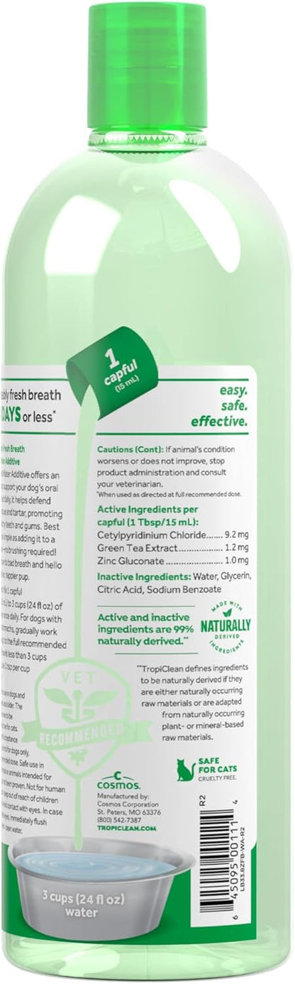 Tropiclean Fresh Breath Dental Water Additive, Dog Breath Freshener, 33.8Oz | Freshens Breath & Cleans Teeth | No Toothpaste or Toothbrush Required