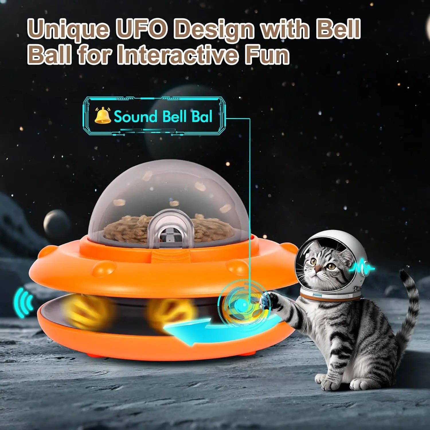 Fanosy Interactive Cat Feeder - Auto Treat Dispenser Toy with Bell Ball Track & Adjustable Portals | Slow Eating Electric Automatic Puzzle Toy for Indoor Cats | USB-C Rechargeable 1800Mah