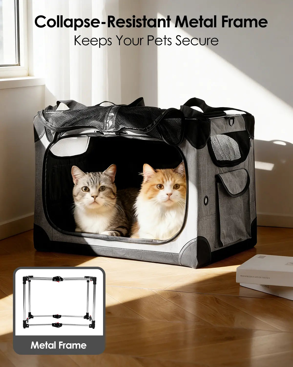 Extra Large Cat Carrier for 2 Cats, XL with Removable Divider, Foldable Soft-Sided Pet Carrier with Storage Tote, Portable Travel Crate for Large Cats, for Car & Home Use, 24" X 17" X 17"