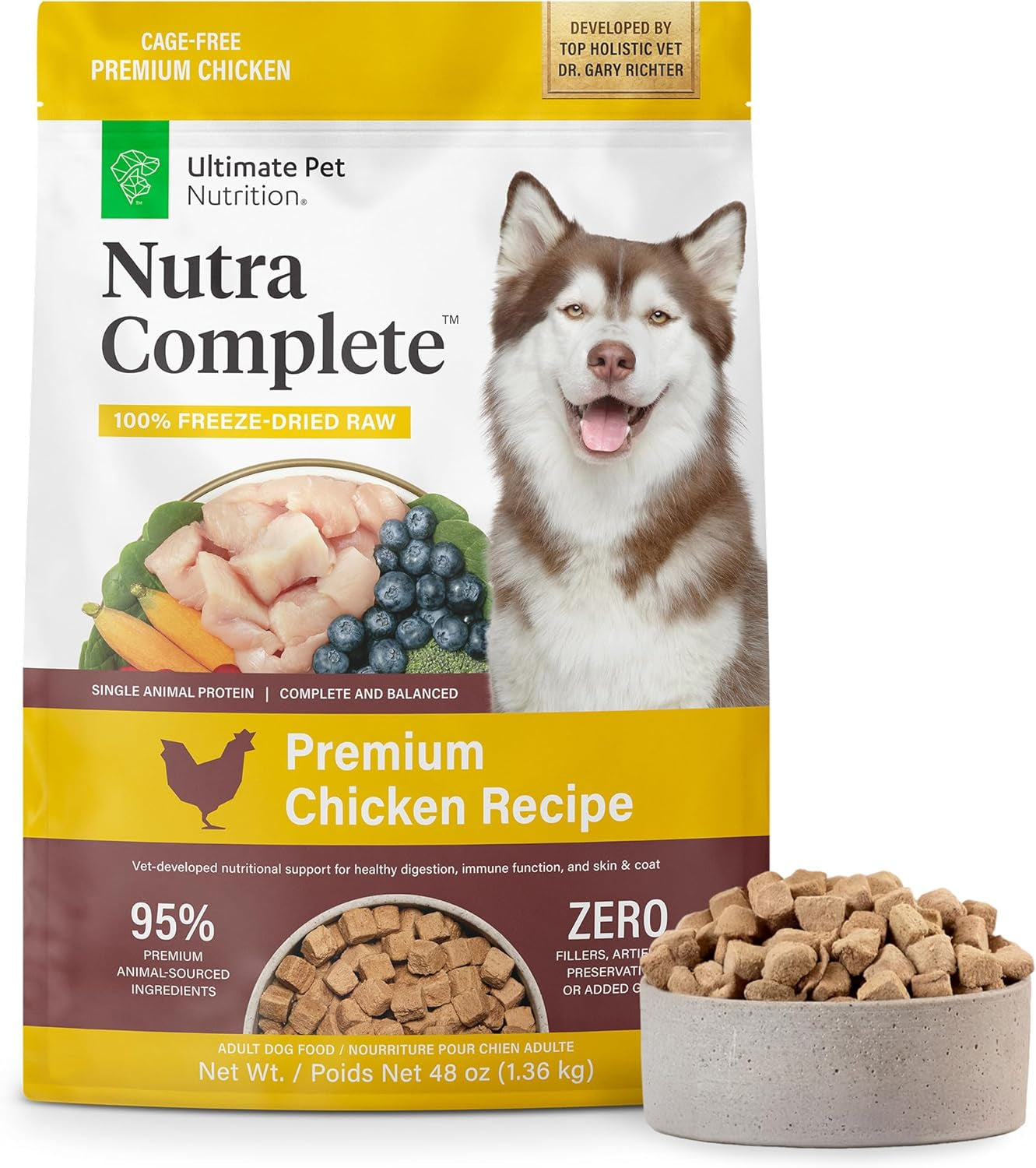 ULTIMATE PET NUTRITION Nutra Complete, 100% Freeze Dried Raw Veterinarian Formulated Dog Food with Antioxidants Prebiotics and Amino Acids (1 Pound, Beef)