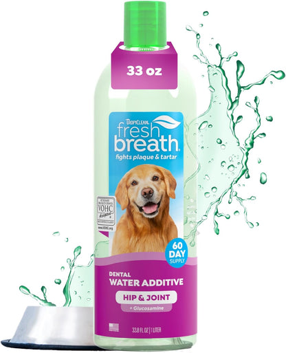 Tropiclean Fresh Breath Dental Water Additive, Dog Breath Freshener, 33.8Oz | Freshens Breath & Cleans Teeth | No Toothpaste or Toothbrush Required
