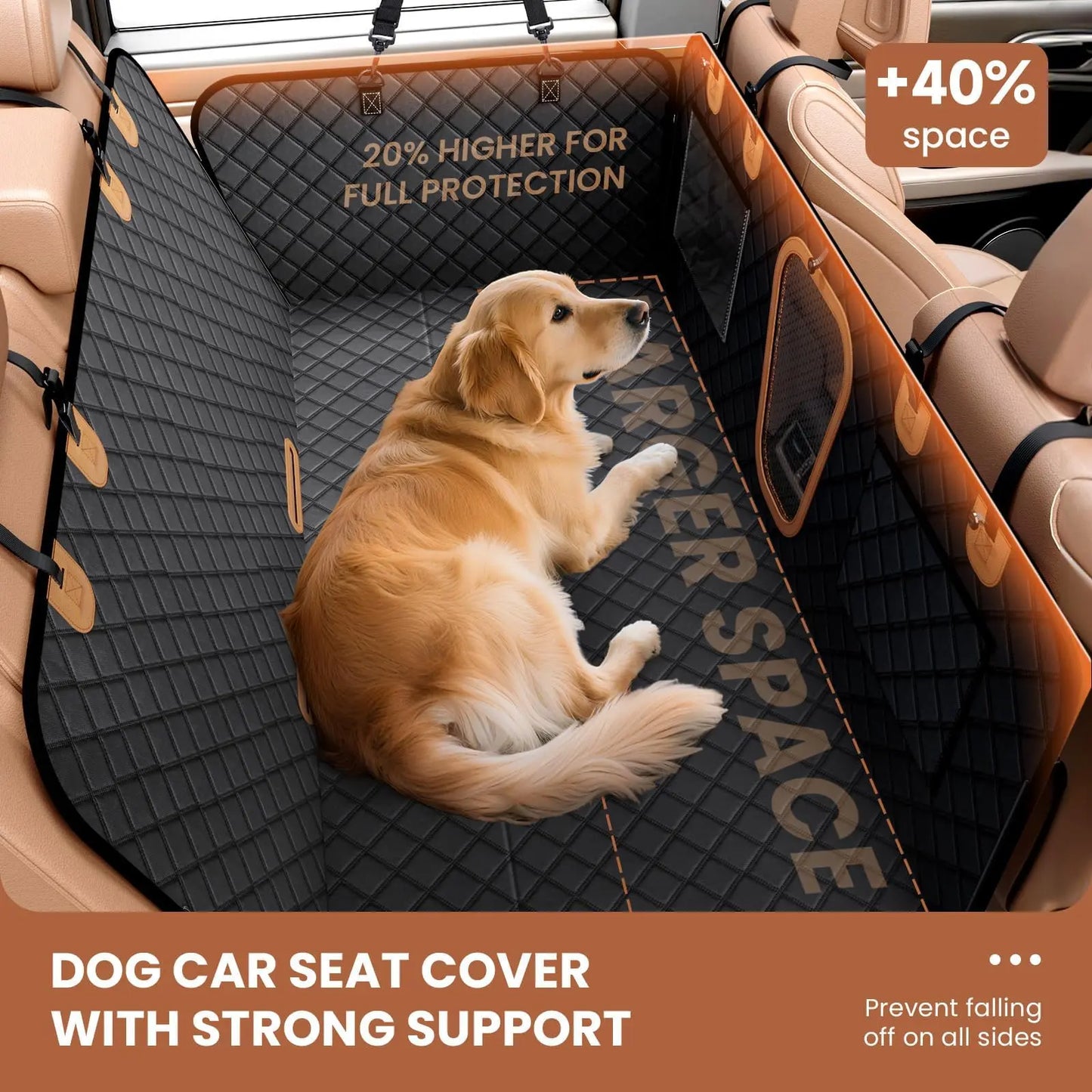 Benazcap 600D Heavy Duty Dog Car Seat Cover for Back Seat Hard Honeycomb Bottom Back Seat Extender Holds 600Lbs Waterproof Scratch Proof Nonslip Dog Hammock for Suv,Summervibes,Petlovers
