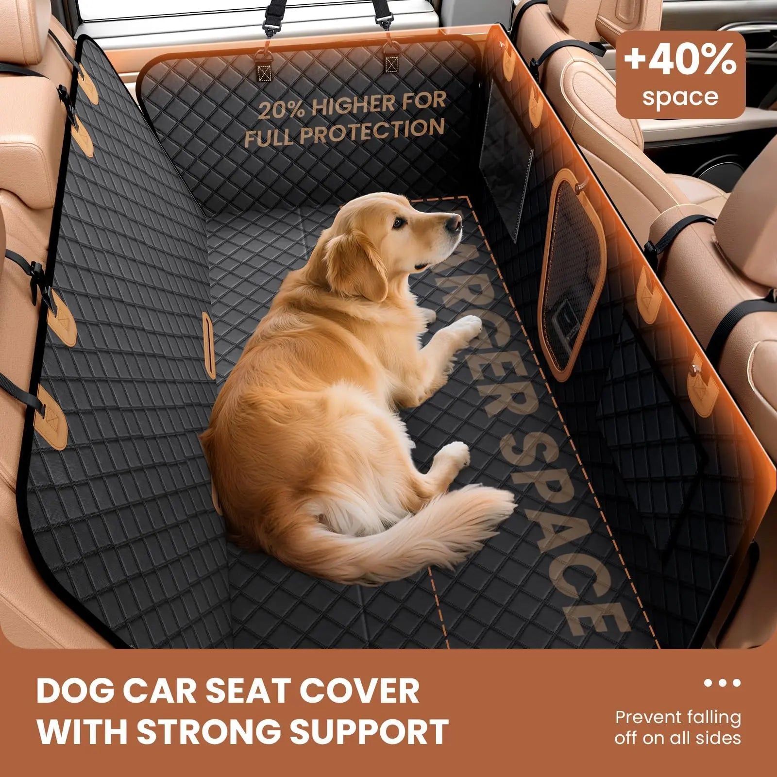 Benazcap 600D Heavy Duty Dog Car Seat Cover for Back Seat Hard Honeycomb Bottom Back Seat Extender Holds 600Lbs Waterproof Scratch Proof Nonslip Dog Hammock for Suv,Summervibes,Petlovers