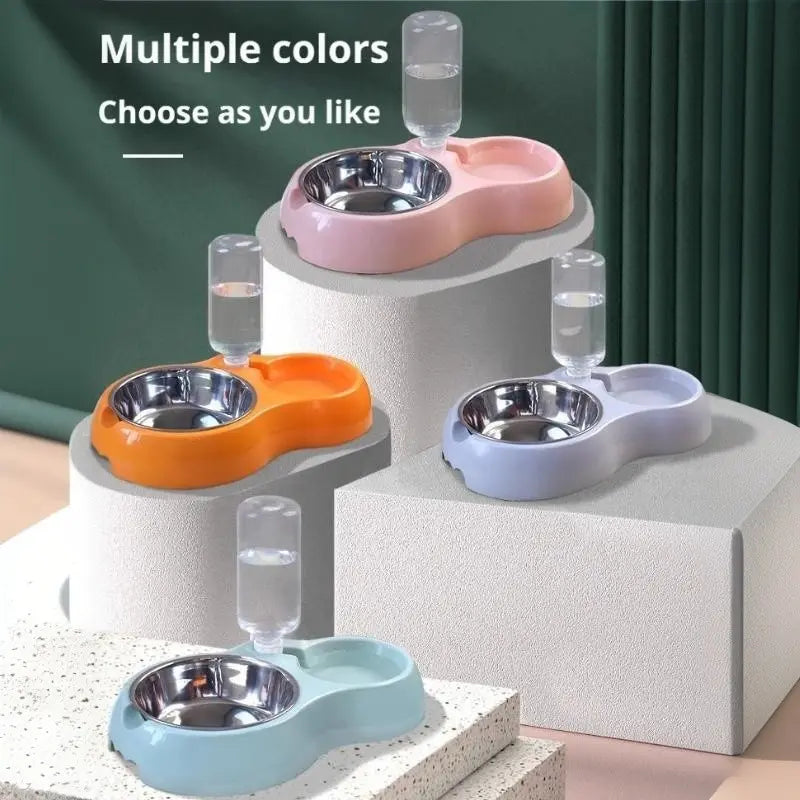 Large Dog Bowl Set, Cat Food and Water Feeding Bowls with Drink Dispenser, Stainless Steel, Suitable for Cats and Small Dogs, Multiple Colors Available