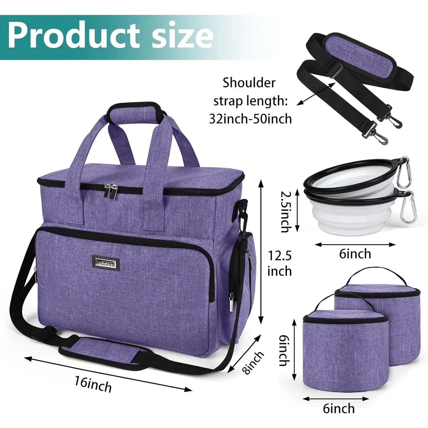 Weekend Pet Travel Handbag, Meeting Aviation Standards, Equipped with 2 Food Containers and 2 Foldable Silicone Bowls