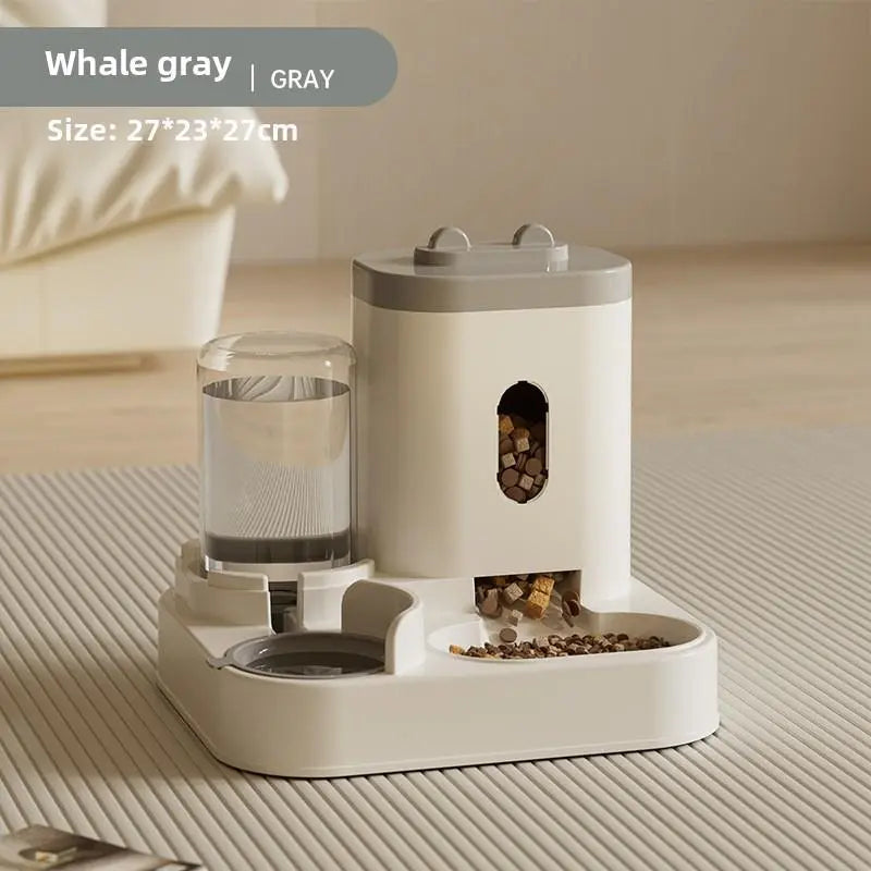 New Automatic Pet Feeder & Waterer Combo – 2-In-1 Food and Water Station for Cats and Dogs（Gray）