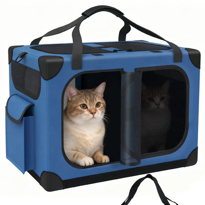 Extra Large Cat Carrier for 2 Cats, XL with Removable Divider, Foldable Soft-Sided Pet Carrier with Storage Tote, Portable Travel Crate for Large Cats, for Car & Home Use, 24" X 17" X 17"