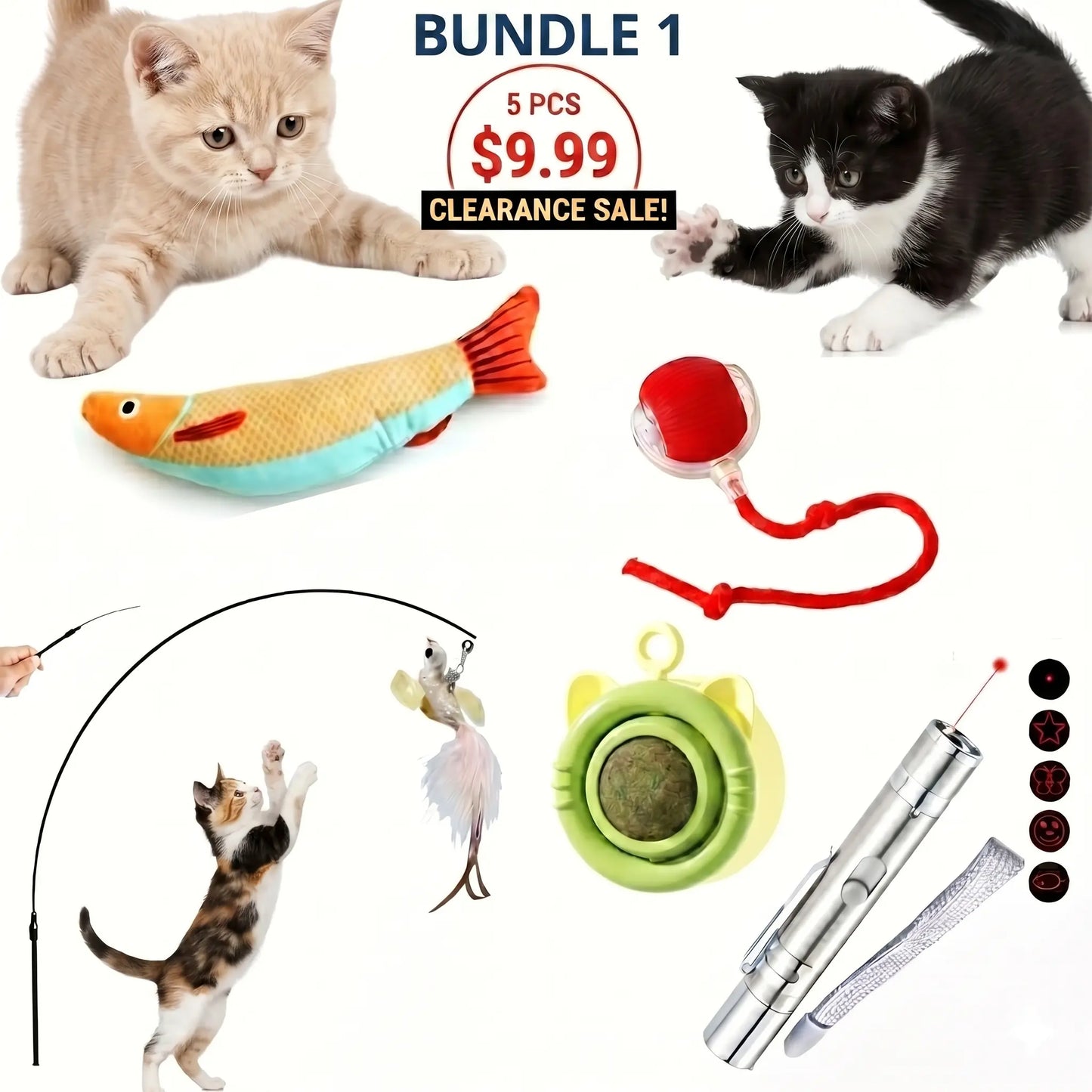 Viral Smart Cat Ball + 4 Toys! 5-In-1 Interactive Bundle with Laser & Catnip, Bundles Are Sent Randomly!