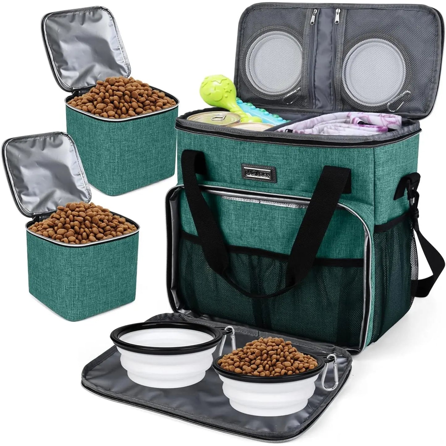 Weekend Pet Travel Handbag, Meeting Aviation Standards, Equipped with 2 Food Containers and 2 Foldable Silicone Bowls