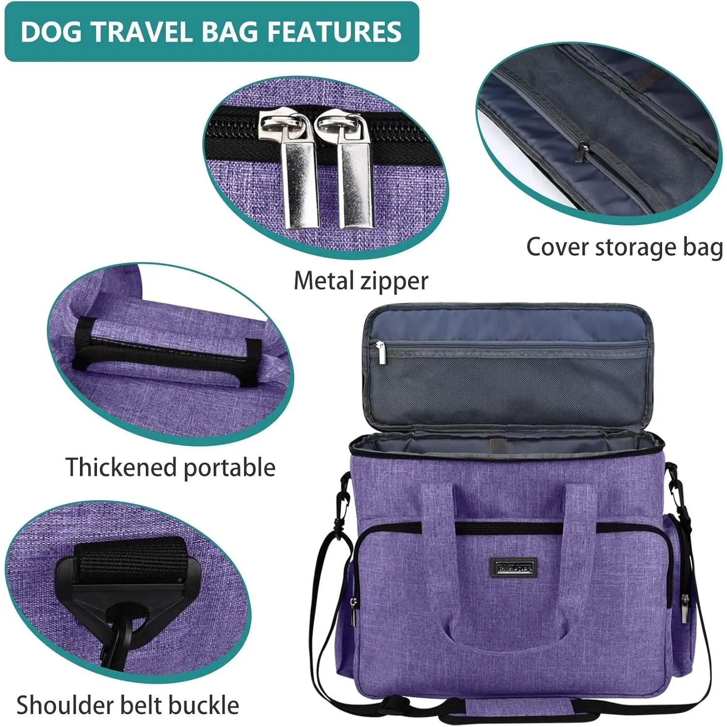 Weekend Pet Travel Handbag, Meeting Aviation Standards, Equipped with 2 Food Containers and 2 Foldable Silicone Bowls