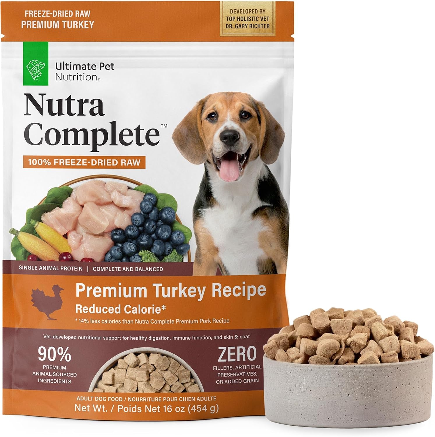 ULTIMATE PET NUTRITION Nutra Complete, 100% Freeze Dried Raw Veterinarian Formulated Dog Food with Antioxidants Prebiotics and Amino Acids (1 Pound, Beef)