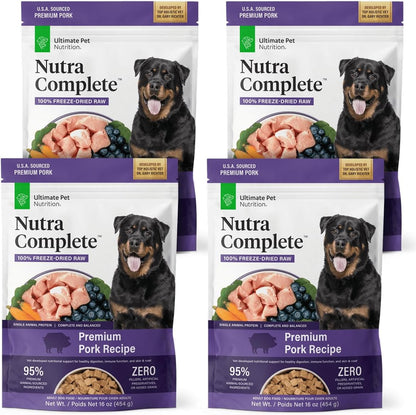 ULTIMATE PET NUTRITION Nutra Complete, 100% Freeze Dried Raw Veterinarian Formulated Dog Food with Antioxidants Prebiotics and Amino Acids (1 Pound, Beef)