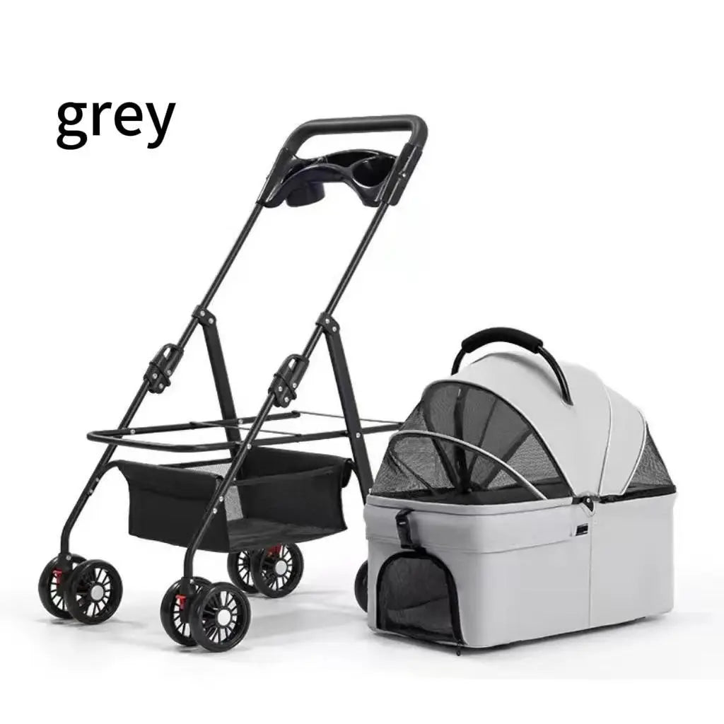 Pawzseek Pet Stroller for Cats and Dogs - Foldable Outdoor Animal Carrier with Sun-Rain Cover, Breathable Mesh Panel, Storage Bag Self Heating Bed