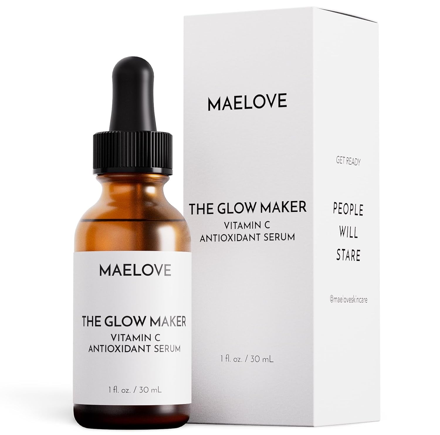 MAELOVE Glow Maker Vitamin C Serum with Vitamin E, Ferulic Acid & Hyaluronic Acid, Award-Winning Brightening and Hydrating Facial Serum, Unscented, 1.0 Fl Oz