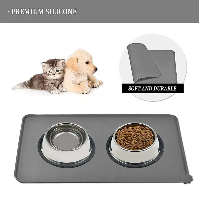 Premium Silicone Dog Food Mat,Dog Bowl Mat, Pet Food Pad- Anti-Slip Pet Food Mat for Dogs and Cats - Waterproof and Easy to Clean Gray-19 * 12IN