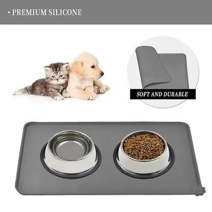 Premium Silicone Dog Food Mat,Dog Bowl Mat, Pet Food Pad- Anti-Slip Pet Food Mat for Dogs and Cats - Waterproof and Easy to Clean Gray-19 * 12IN