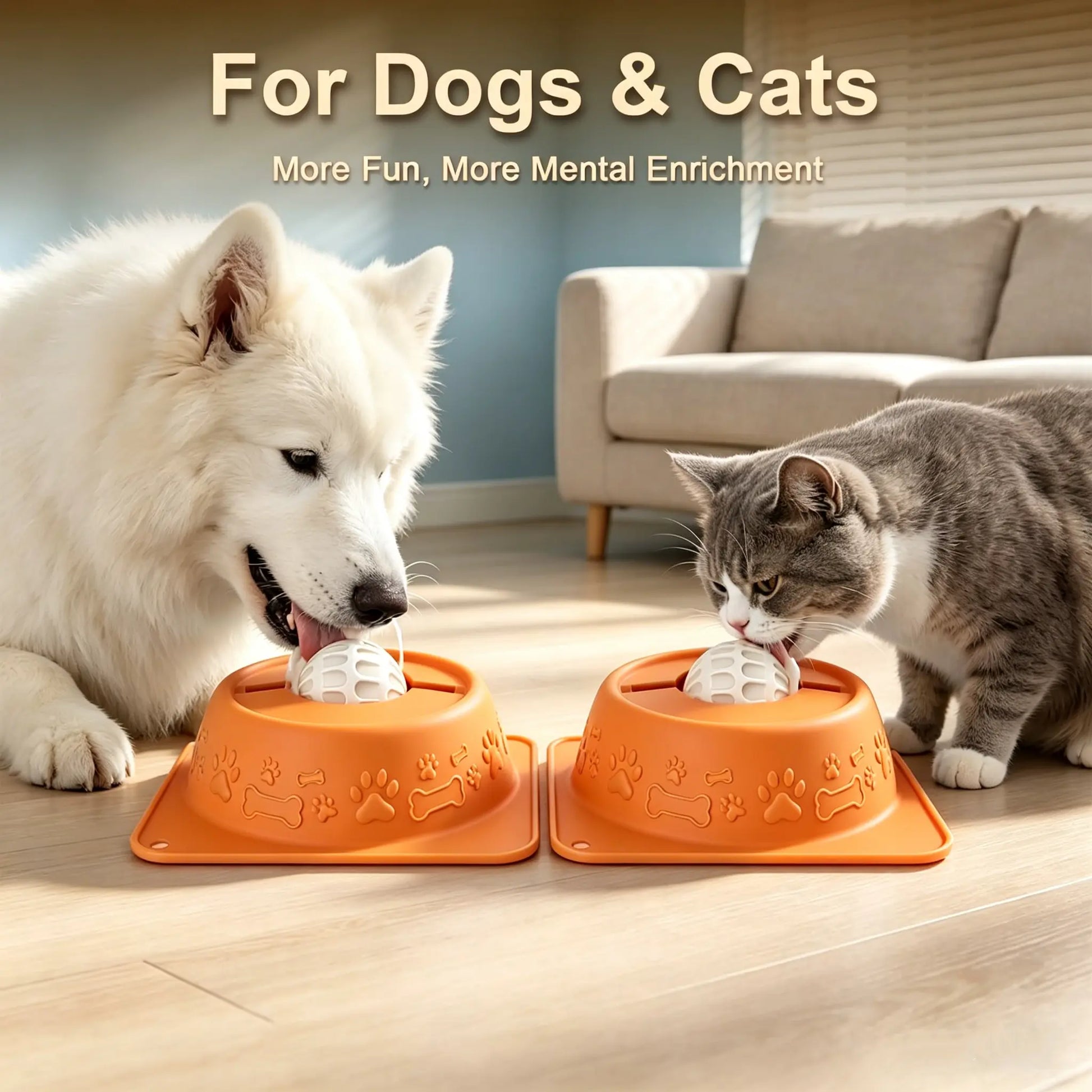 No-Spill Liquid Slow Feeder Bowl for Dogs Cats, Lick Toy with Rolling Ball Design, Calming Anxiety Relief Feeder for Bone Broth Yogurt, Anti-Slip Silicone Bowl for Small Medium Large Pets