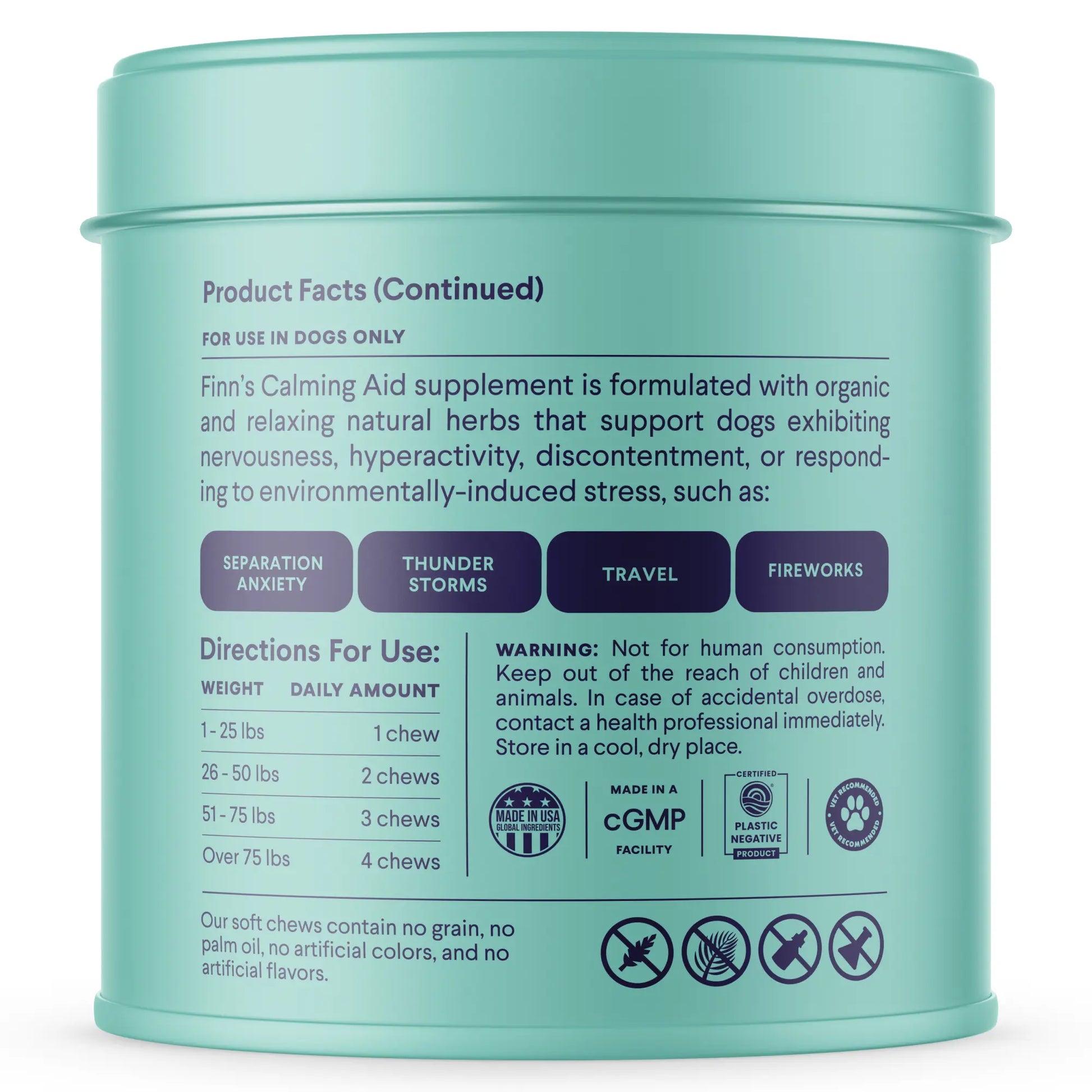 FINN Calming Aid for Dogs - Natural Calming Chews, Melatonin, Stress Support, Separation Support, Sleep Support - 90 Soft Chews Supplements