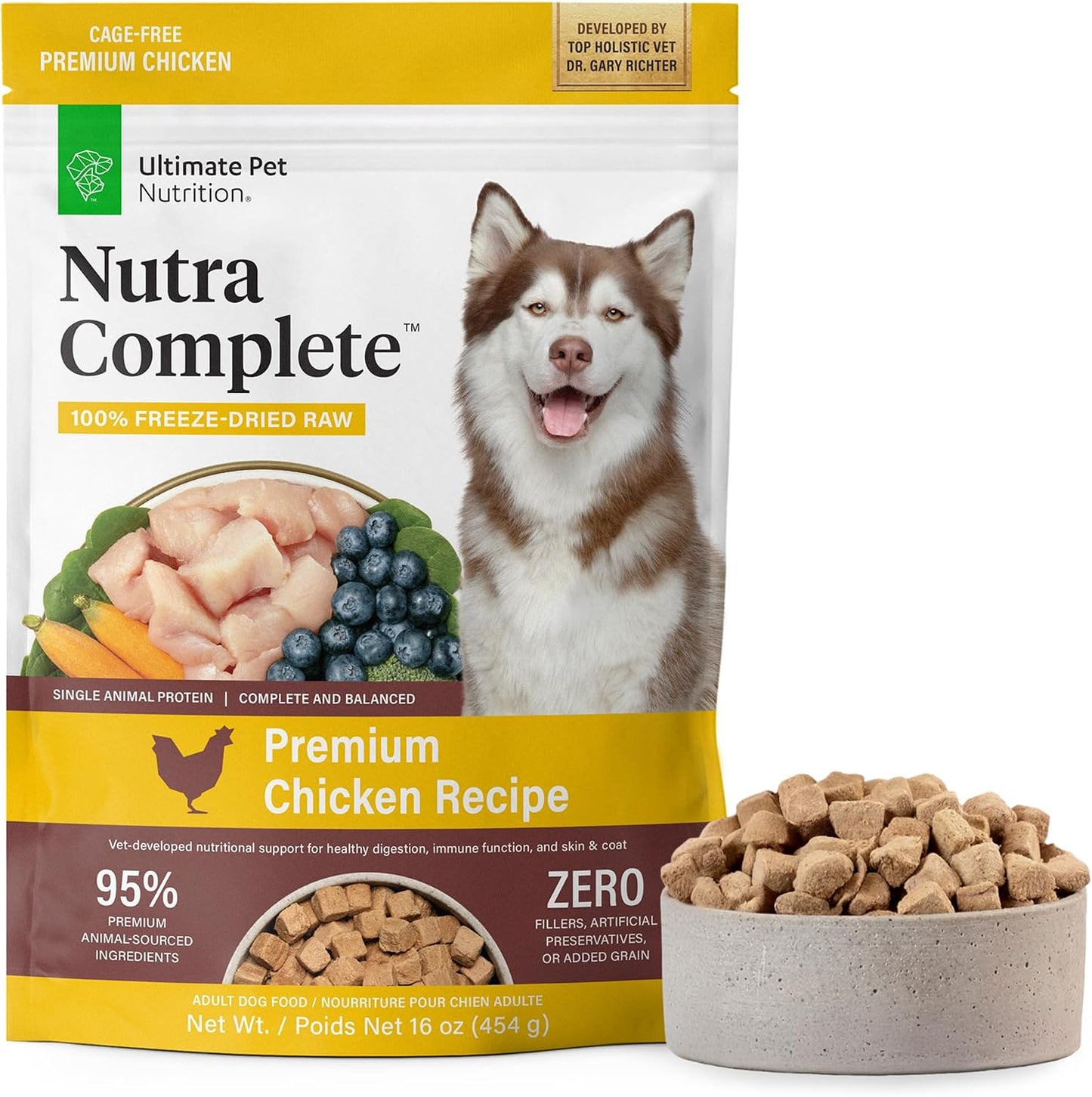 ULTIMATE PET NUTRITION Nutra Complete, 100% Freeze Dried Raw Veterinarian Formulated Dog Food with Antioxidants Prebiotics and Amino Acids (1 Pound, Beef)