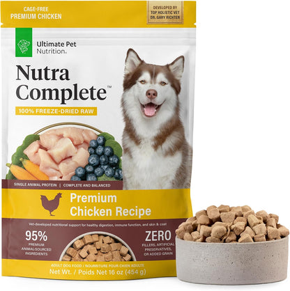 ULTIMATE PET NUTRITION Nutra Complete, 100% Freeze Dried Raw Veterinarian Formulated Dog Food with Antioxidants Prebiotics and Amino Acids (1 Pound, Beef)