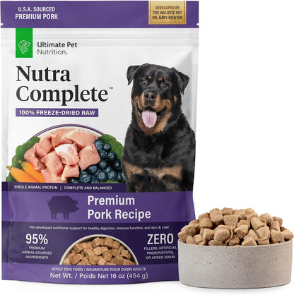 ULTIMATE PET NUTRITION Nutra Complete, 100% Freeze Dried Raw Veterinarian Formulated Dog Food with Antioxidants Prebiotics and Amino Acids (1 Pound, Beef)