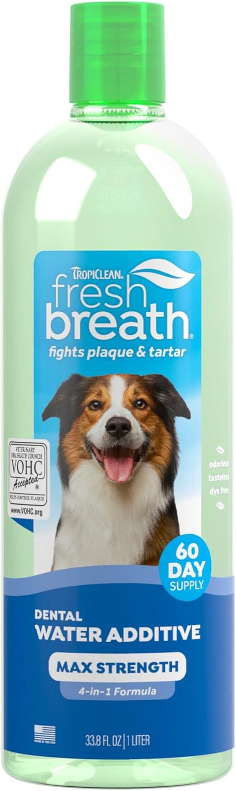 Tropiclean Fresh Breath Dental Water Additive, Dog Breath Freshener, 33.8Oz | Freshens Breath & Cleans Teeth | No Toothpaste or Toothbrush Required