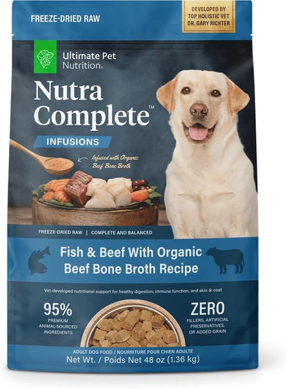 ULTIMATE PET NUTRITION Nutra Complete, 100% Freeze Dried Raw Veterinarian Formulated Dog Food with Antioxidants Prebiotics and Amino Acids (1 Pound, Beef)