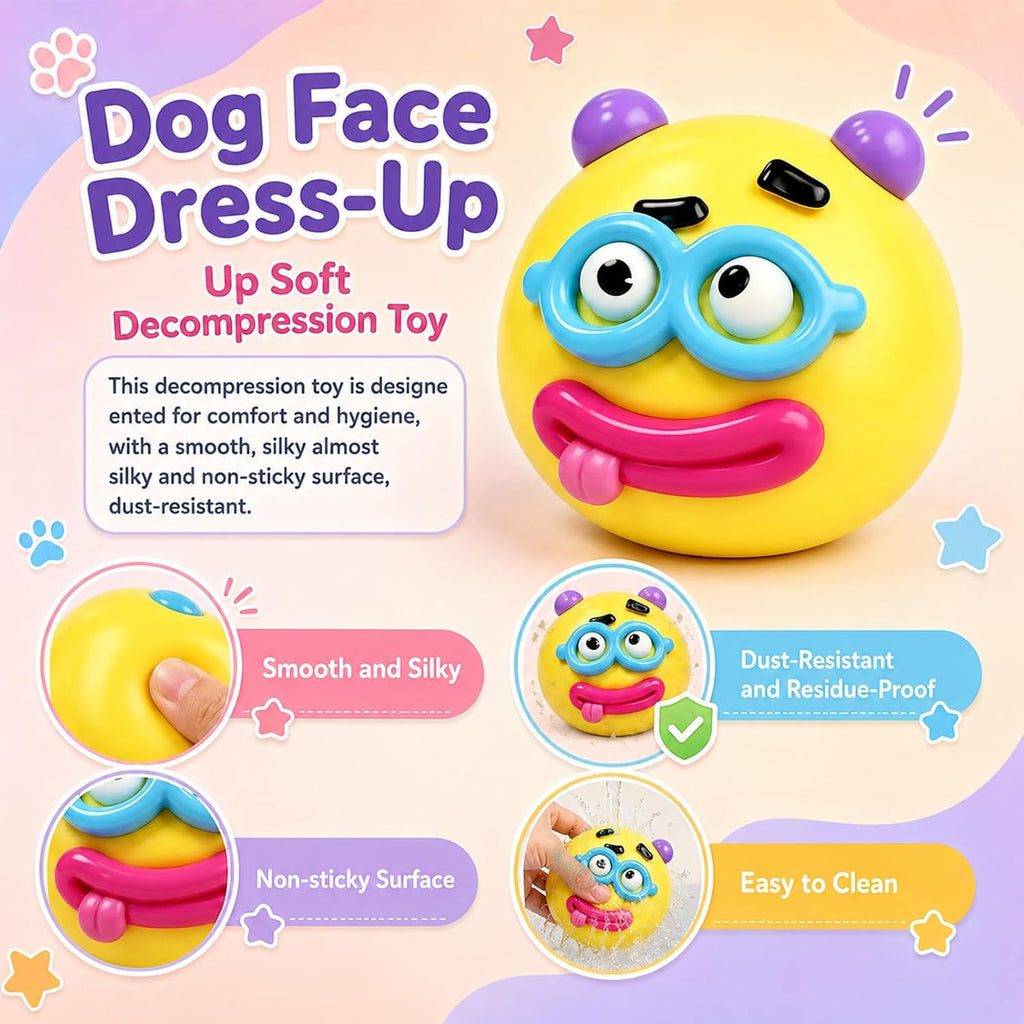 New Dog Face Swap Squishy Cute Slow Rise Relaxing Sensory Fidget Relief for Adults Anxiety Relief, Portable Desktop Decompression Stress Squeeze Ball (Yellow)